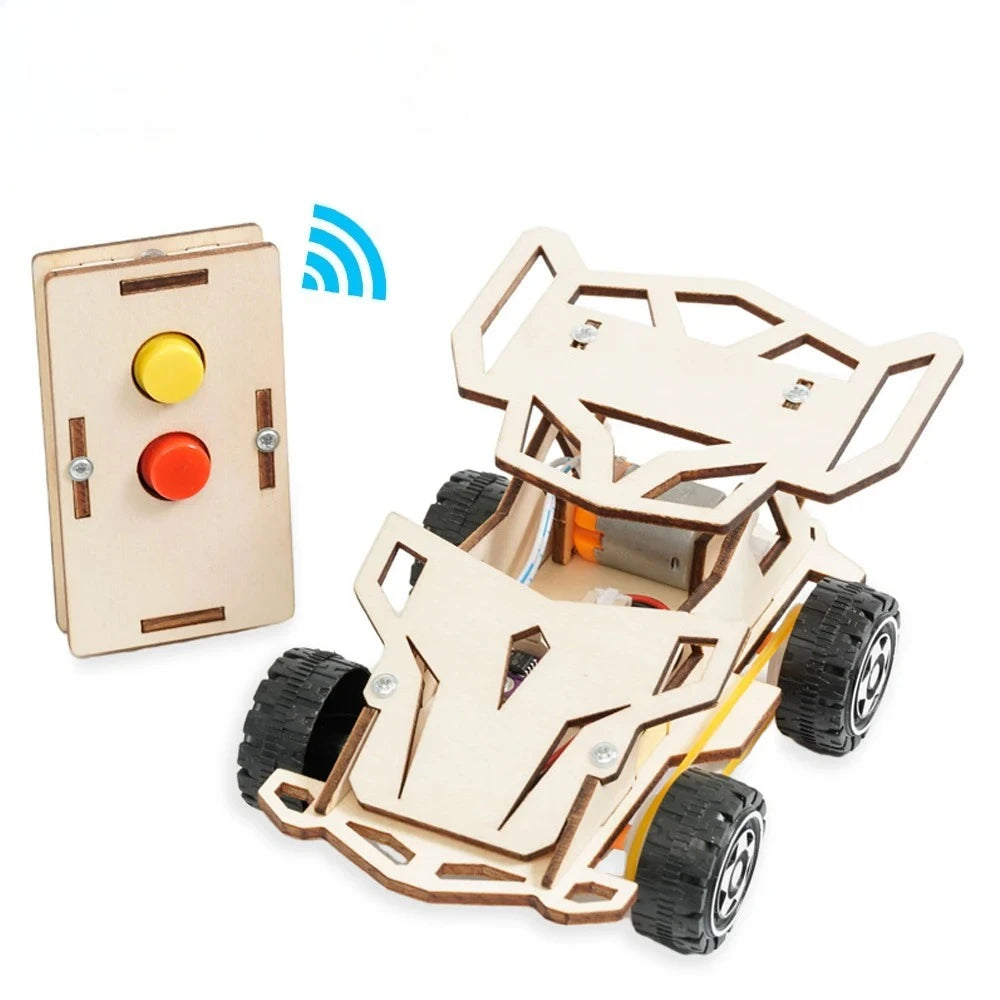 DIY Wooden Remote Control Car Wooden Four Wheel Drive Racing Assembling Science Experiment Kits KIDS STEM Educational Toy