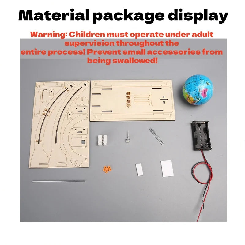 DIY Earth Model Day Night Cycle Science Kit STEM Educational Globe Toy for Kids Classroom Physics Learning Wooden Handmade Toys