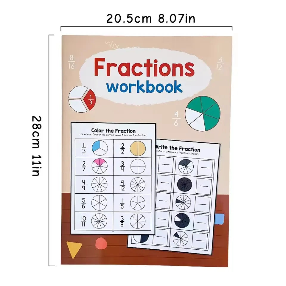 Montessori Fractions Workbook Arithmetic Learning Teaching Aids Grade 1-2Primary School Math Cognitive Training Test Book