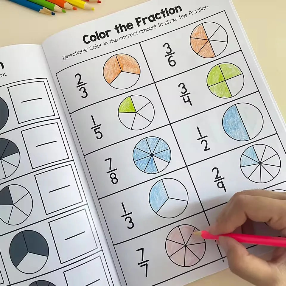 Montessori Fractions Workbook Arithmetic Learning Teaching Aids Grade 1-2Primary School Math Cognitive Training Test Book