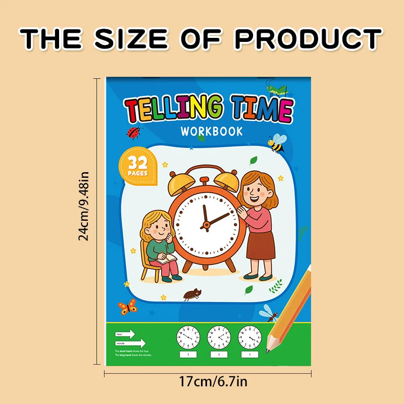 Children's Workbook on Learning Time Concepts, Suitable for Homeschooling and Kindergarten Activities, Includes Reading and Math Practice Sheets, Perfect for Classroom Teaching and Back-To-School Supplies. Christmas Gift.